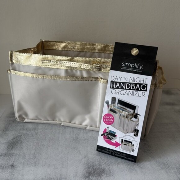 Simplify Handbag Organizer Insert for Med/Large Bags Nylon Grey /Gold trim - Picture 7 of 11
